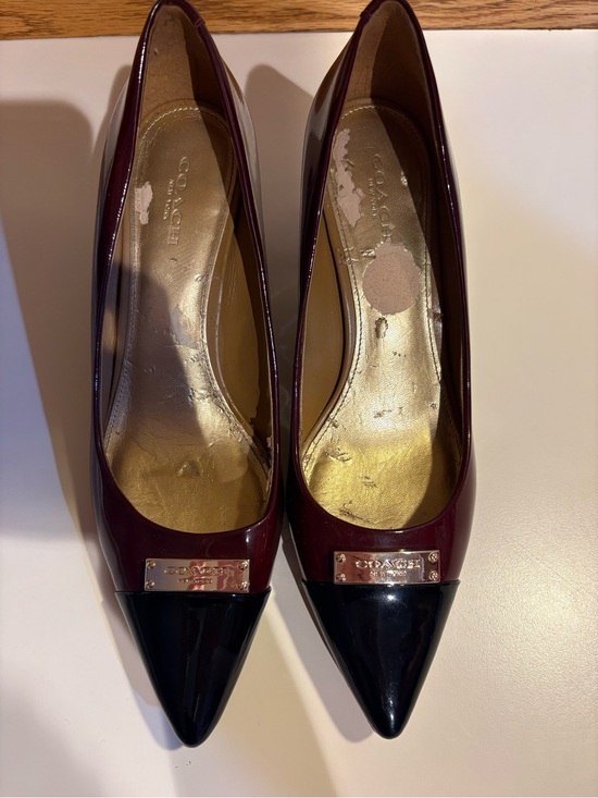 Coach Shoes - Coach Burgundy and Black Patent Pointed Toe Pumps